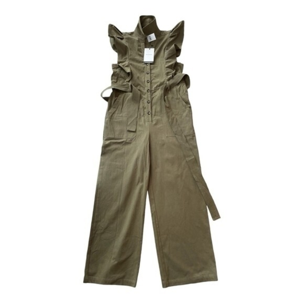 EN SAISON Essie Women's Army Green Ruffled Jumpsuit Size L Cotton Wide Leg NWT - Picture 7 of 8